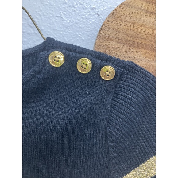 Lauren Ralph Lauren Preppy Sweater Womens Medium Classic Black Gold Stripe - Picture 11 of 14